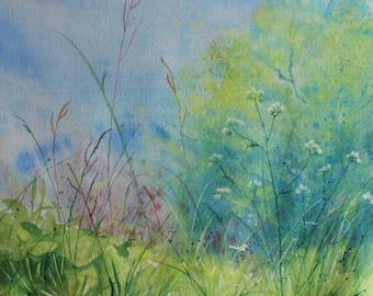 Wildflower Watercolor Painting: Cornish Summer Landscape Art