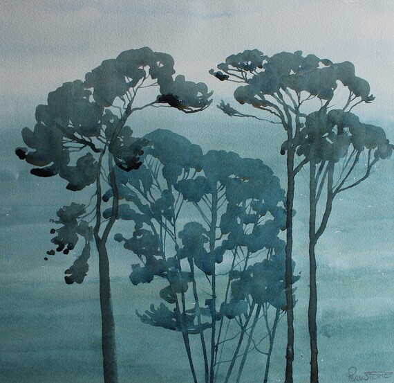 Baum Aquarell Grune Malerei Cornwall Baume Baum Silhouette Etsy