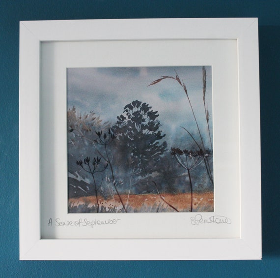 Framed Hedgerow Print: September Watercolor Landscape Art