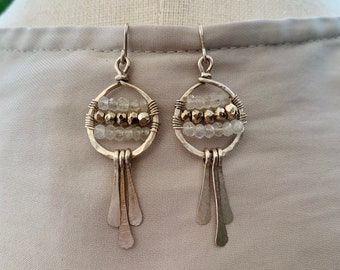 Argentium Silver Earrings with pyrite and moonstone