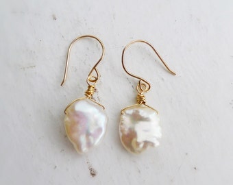 Baroque Fresh Water Pearl Gold Fill Wire Earrings Modern Jewelry
