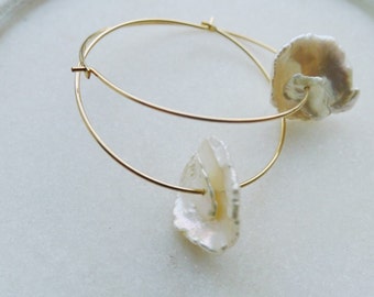 Fresh water keshi pearl  hoop gold filled wire earrings