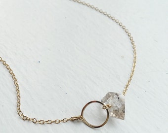 Herkimer diamond ring necklace gold filled