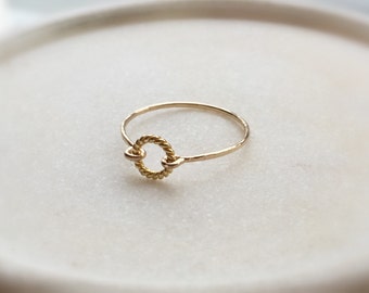 Gold filled ring open tiny twisted circle