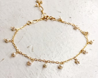 Tiny fresh water baroque pearl bracelet gold filled chain