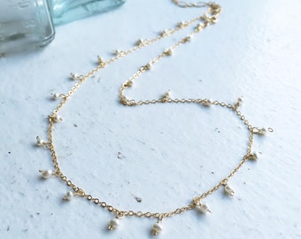 Tiny fresh water pearl necklace gold filled chain