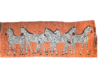 VTG African Wax Batik Wall Art Fabric Zebra Hand Painted 12" x 33" Signed