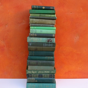 CHOOSE QUANTITY Instant Book Collection. Lot antique vintage Green Hardcover Books. Green BOOK Stack. Vintage green book bundle. Photo Prop