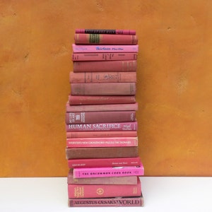 Lot Decorative Pink Salmon Coral Hardcover BOOKS Vintage Book Stack Photo Prop Decor Wedding Home CHOOSE QUANTITY