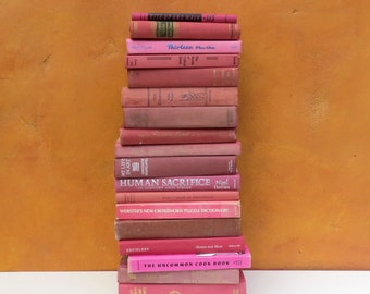 Lot Decorative Pink Salmon Coral Hardcover BOOKS Vintage Book Stack Photo Prop Decor Wedding Home CHOOSE QUANTITY