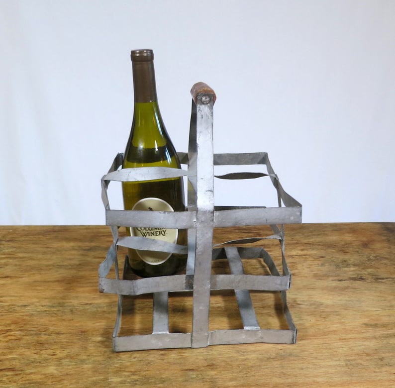 Sale Vintage French Wine Carrier Metal Wood 4 Compartment Etsy