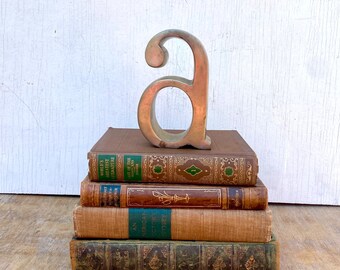 Lot Decorative vintage Brown & Green Leather Books. Old World Victorian medieval Renaissance Knightcore Gothic Home Decor.  1870