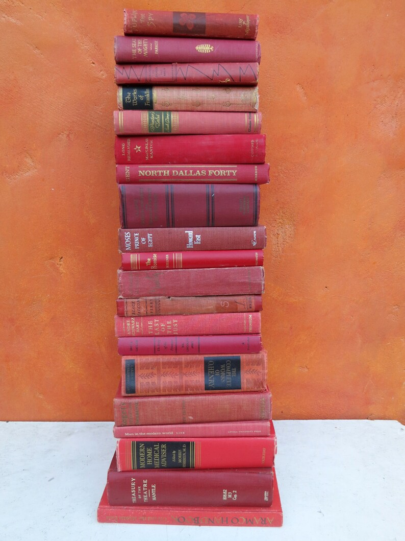 Instant Book Collection. Lot Vintage Red Hardcover Books. BOOK STACK