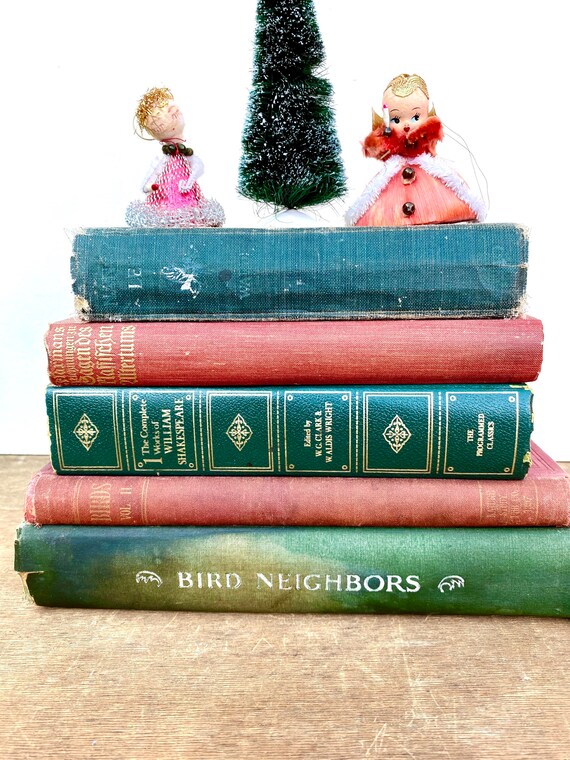 Gorgeous Red Green Book Stack Holiday Christmas Books Garden Etsy