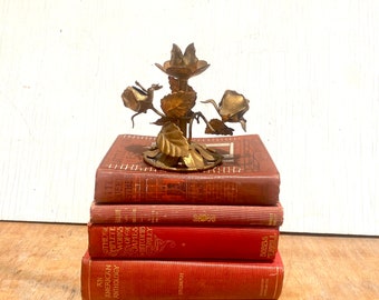 Spice Vintage book stack. Burnt Orange Reddish Brown Decorative books. Country Chic Farmhouse Rustic Home Decor Poetry Books Poetical