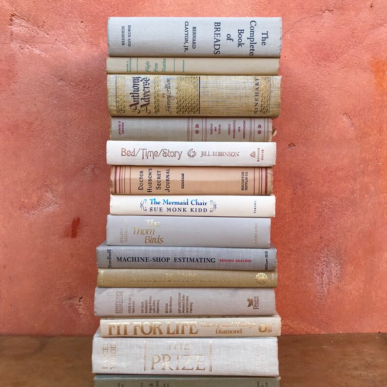 Lot Vintage Shades of Linen Books. BOOK STACK Khaki Wheat Etsy