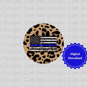 Thin Blue Line Flag, Leopard Circle, PNG, Digital Download