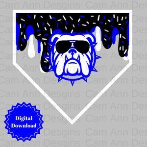 Bulldog Drip, koningsblauw, zwart mascotte, digitaal png-bestand