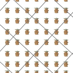 May include: A repeating pattern of a small, green, and brown character with large ears. The character is standing on a white background.