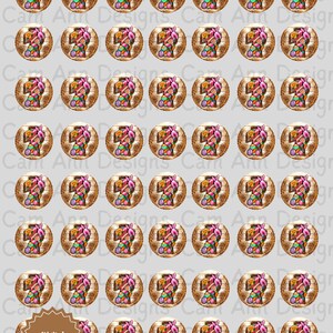 May include: A digital paper pattern featuring a repeating design of Easter eggs with bunny ears and glitter. The eggs are surrounded by a gold glitter background and are arranged in a grid pattern.