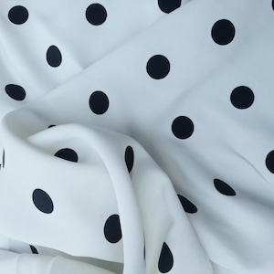 Black Quarter Size Polka Dot on White Fabric Woven Rayon Acetate by the Yard