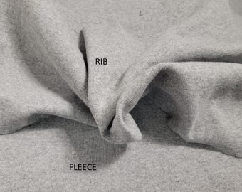 Prewashed Heavyweight 100% Cotton Sweatshirt Fleece Knit Fabric by the Yard & Wholesale Heather Gray + Matching Rib 22OZ 440GSM