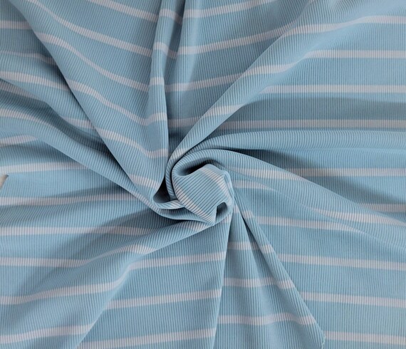 Blue Stripe 1x1 Rib Knit Fabric by the Yard Nylon Spandex