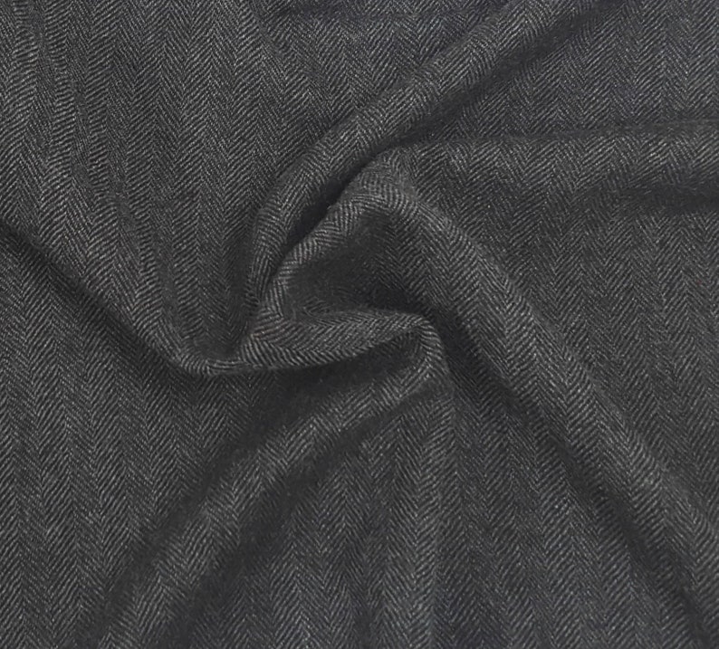 100% Wool Herringbone Black Gray Fabric by the Yard | Etsy