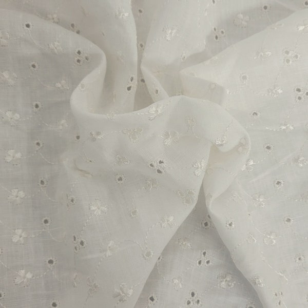 100% Linen Fabric Eyelet Embroidery Off White By the Yard & Wholesale