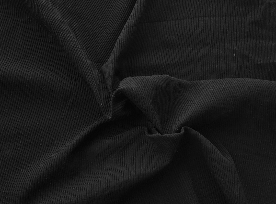 Black 2x2 Rib Knit Cotton Spandex Fabric by the Yard 360GSM AMERICAN