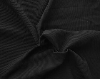 Black 2x2 Rib Knit Cotton Spandex Fabric by the Yard 360GSM AMERICAN MADE [Cuffs, Leggings, Bodycon Dress, Beanie]