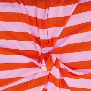 Rayon Spandex Fabric Orange Pink 1&quot; Stripe Jersey Knit by the Yard Made in the USA