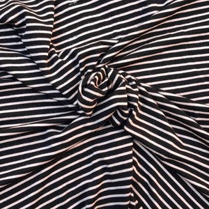 Black Tan Stripe Fabric Yarn Dye Rayon Spandex Jersey Knit by the Yard
