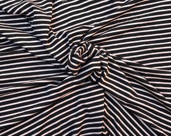 Black Tan Stripe Fabric Yarn Dye Rayon Spandex Jersey Knit by the Yard