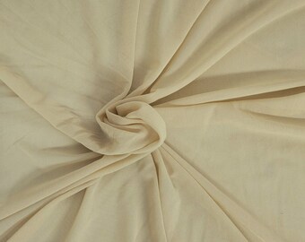 Beige Nylon Spandex Mesh Knit Fabric By the Yard 2 Way Stretch