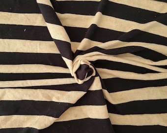 Black & Natural Stripe Linen Cotton JERSEY Knit Fabric By the Yard Yarn Dye