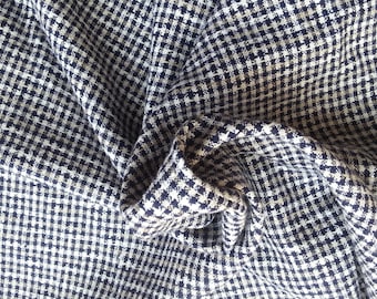 Gingham Linen Blend Fabric by the Yard Yarn Dye Navy Taupe White