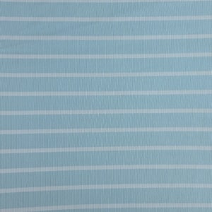 May include: A light blue fabric with white stripes. The fabric has a subtle texture.