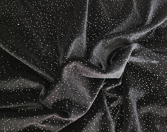 Black with Gold Glitter Stretch Velvet Fabric By the Yard Poly Spandex