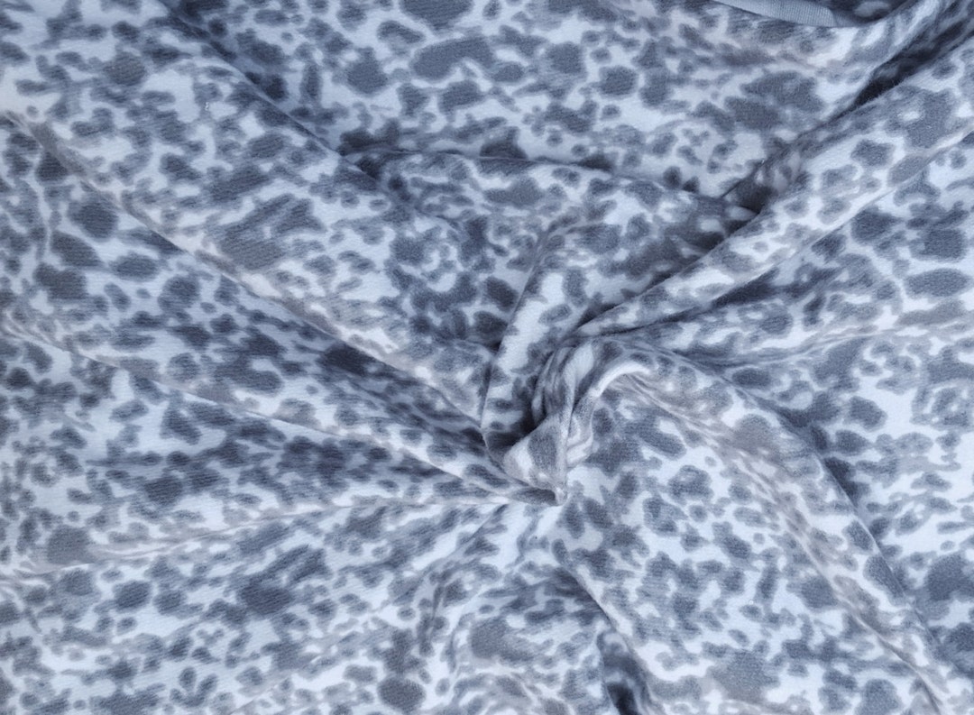Animal Print Fleece Fabric Cotton Spandex by the Yard Gray / White 5/16