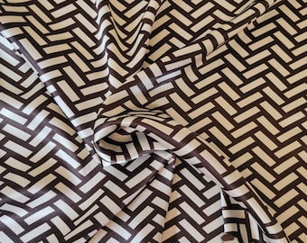 Polyester Charmeuse Fabric by the Yard Brown Beige Chevron Print #230324