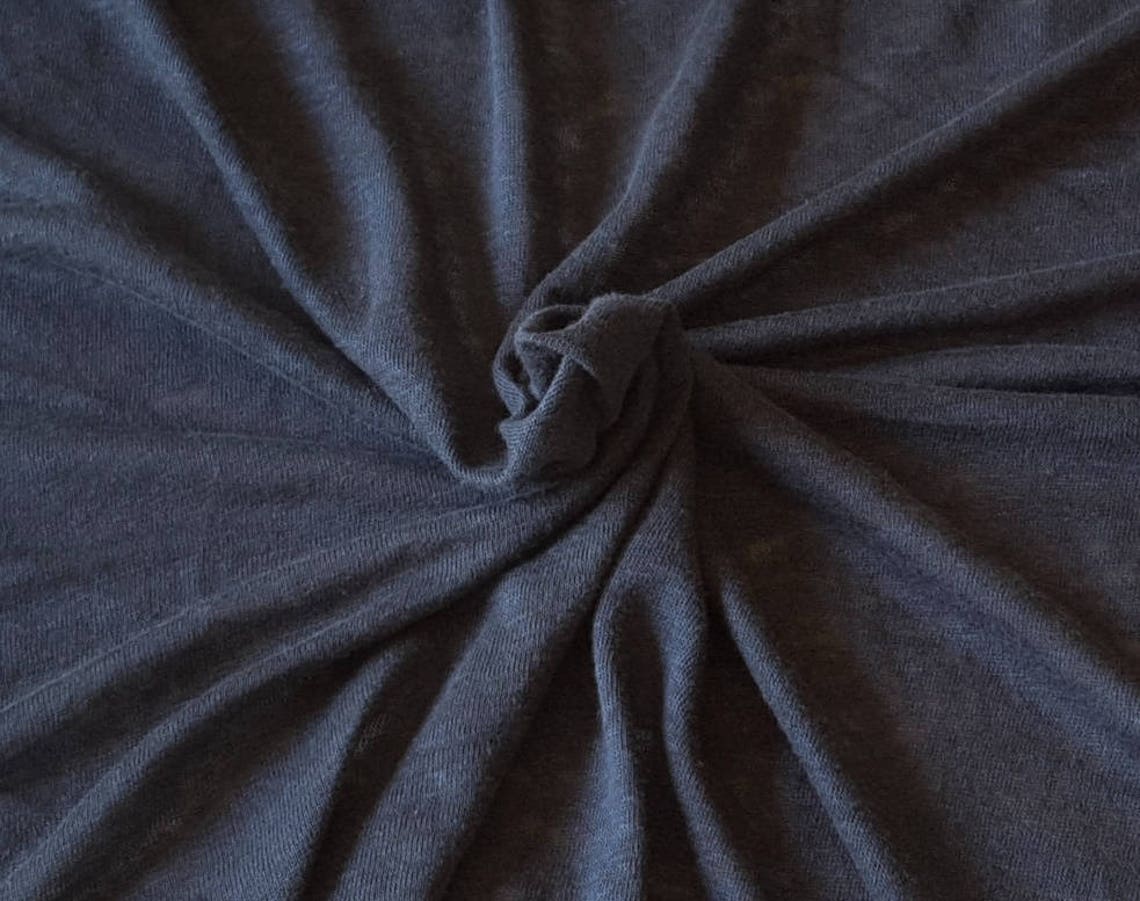 Navy 100 Linen JERSEY Knit Fabric By Yard 7/17 Etsy
