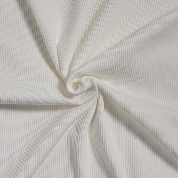 Cotton Spandex 2x2 Rib Knit Fabric by The Yard Fresh Snow 350GSM [Cuffs, Leggings, Bodycon Dress, Beanie]