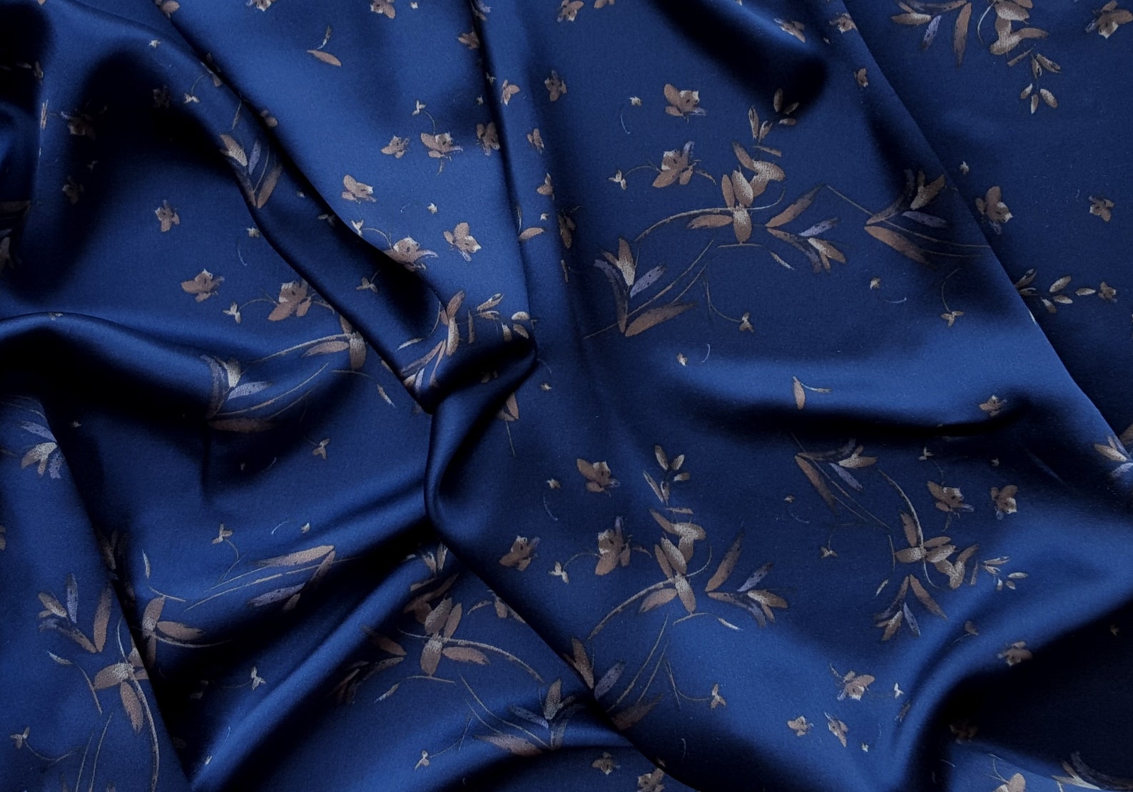 100 Silk Charmeuse Fabric by the Yard Navy With Flowers Print Etsy