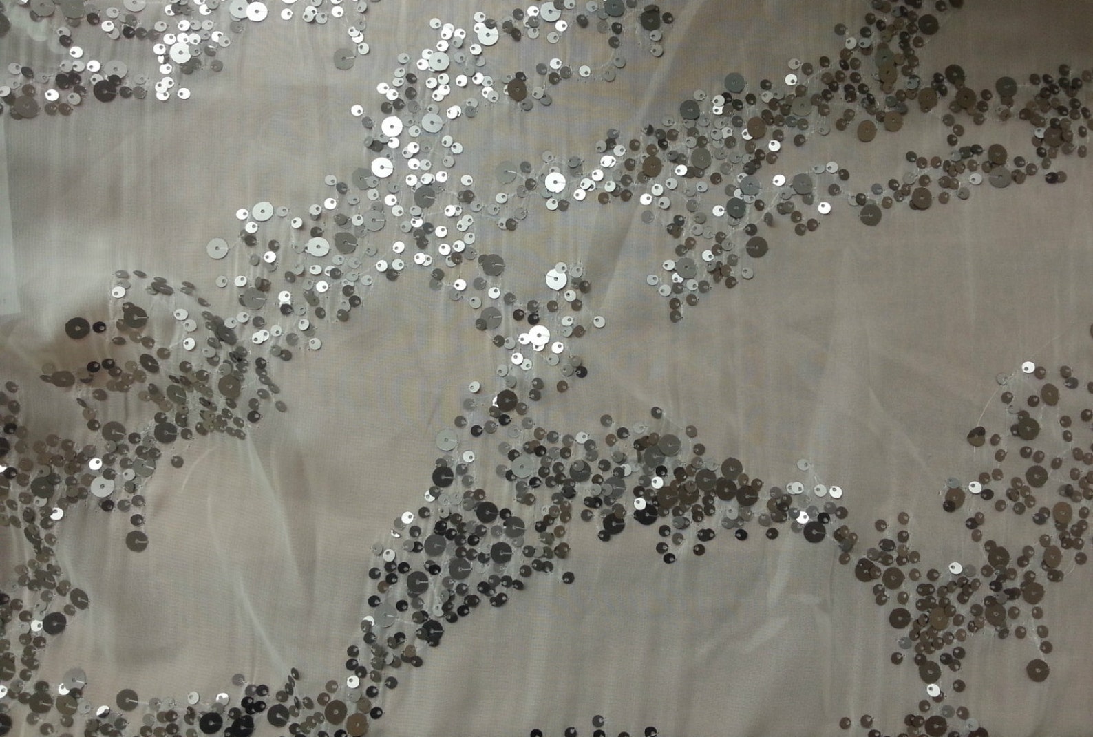 White Sequin & Beads On Chiffon JEC-102-10 Fabric