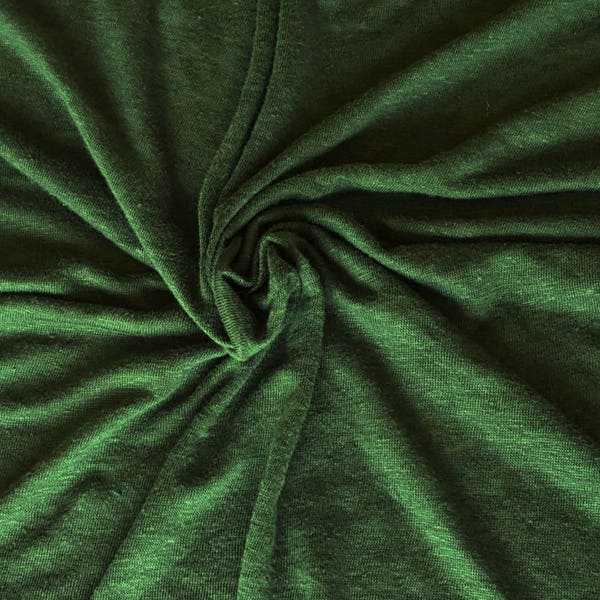 Forest Green 100% Linen JERSEY Knit Fabric By Yard 7/17
