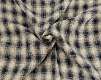 Deadstock Yarn Dye Plaid Rayon Blend Woven Fabric By the Yard & Wholesale Black / Khaki [Shawl, Head Covering, Blouse, Dress, Romper]