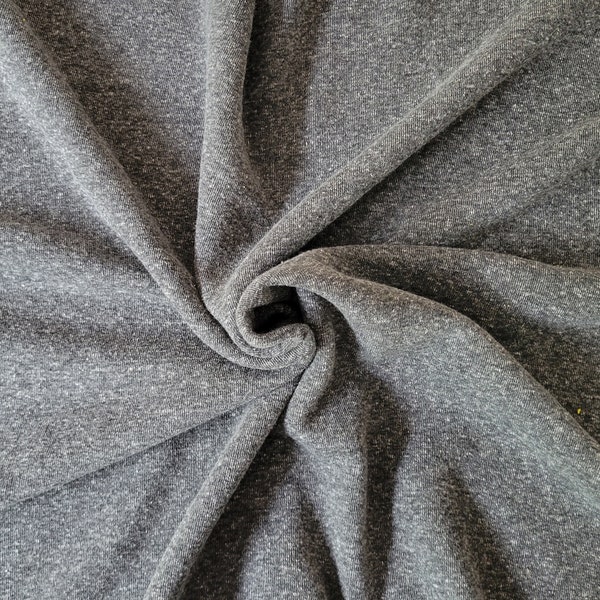 Tri Blend  Sweatshirt Fleece Knit Fabric by the Yard Heather Charcoal 67" Width (Matching Rib)