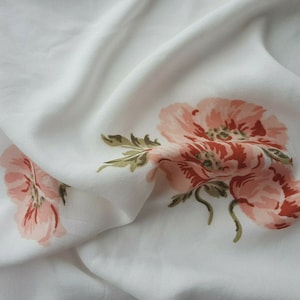 Rayon Crepe Fabric by the Yard Blush Flower Print on White