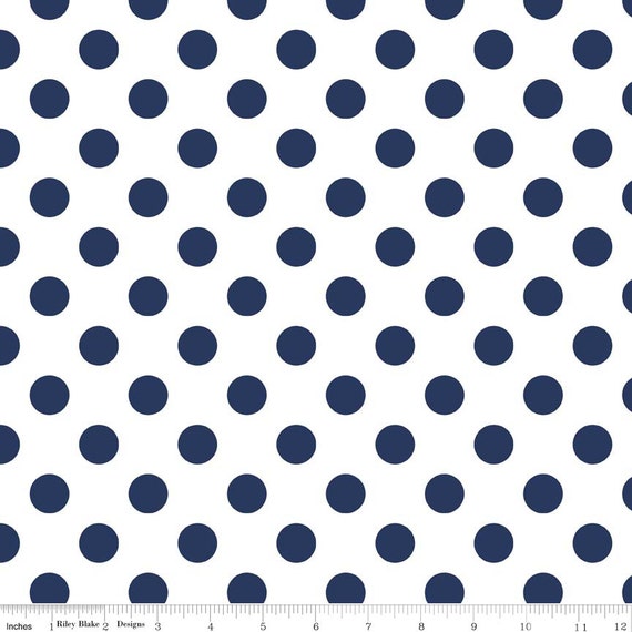 Navy on White Polka Dot Cotton Woven Fabric by the Yard